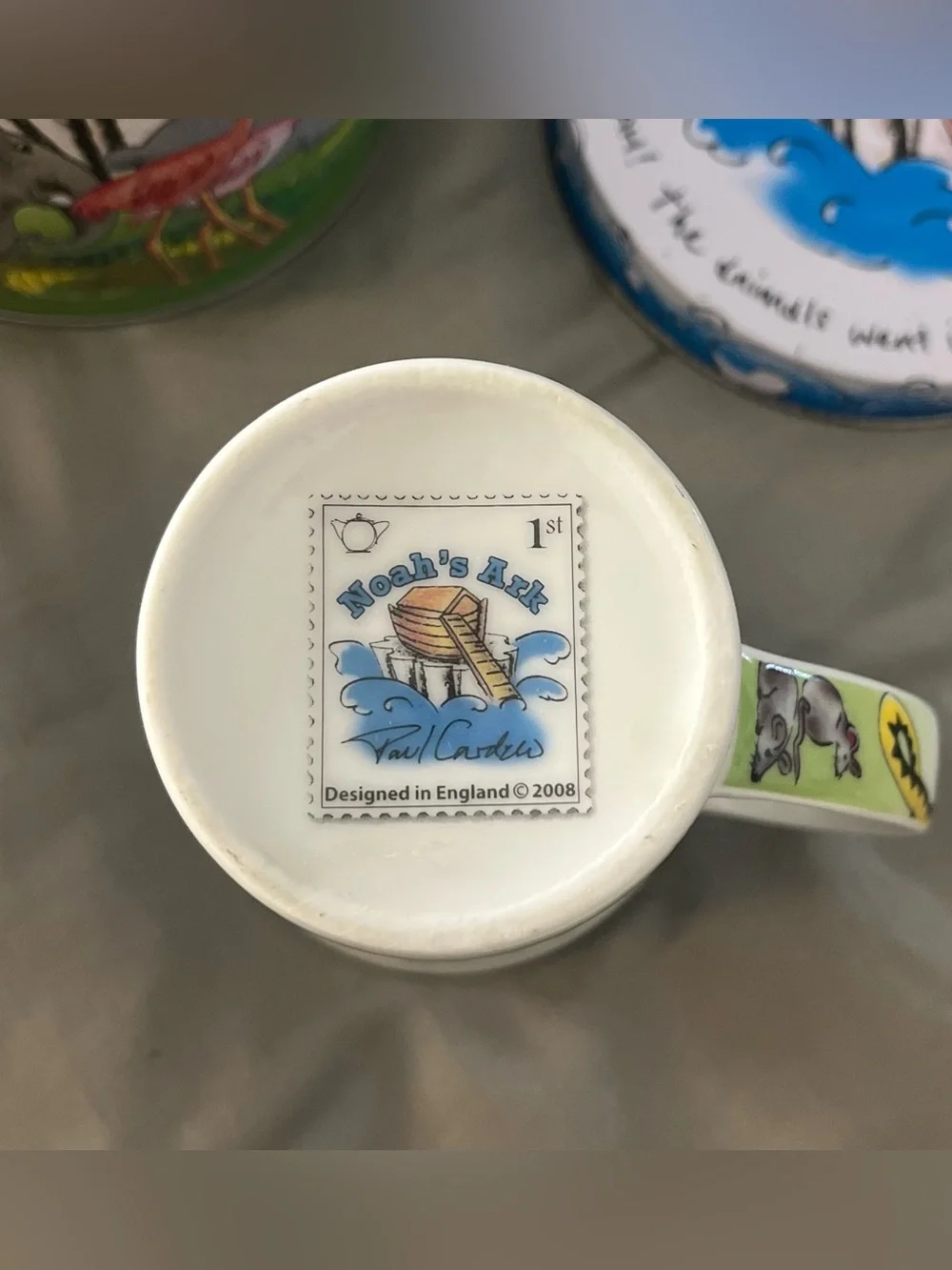 Noah’s Ark 2008 Vintage Blue Safari Animal Print Ceramic Mug with Coaster